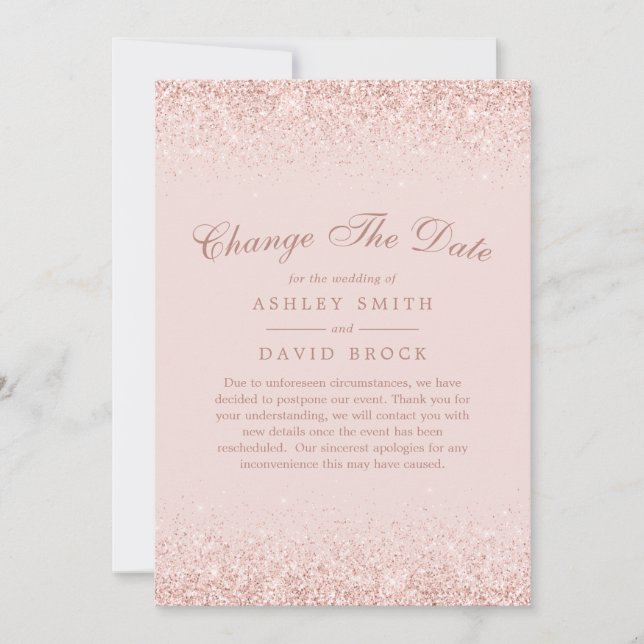 Ändern Sie das Datum Rose Gold Confetti Blush Pink Save The Date (Vorderseite)