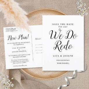 Ändern Sie das Datum verschoben Wir tun Wiederhers Ankündigungspostkarte