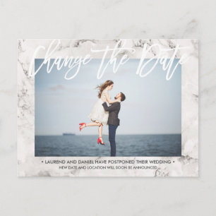 ÄNDERN SIE DAS Foto "DATE White Marble Kalligrafy" Ankündigungspostkarte