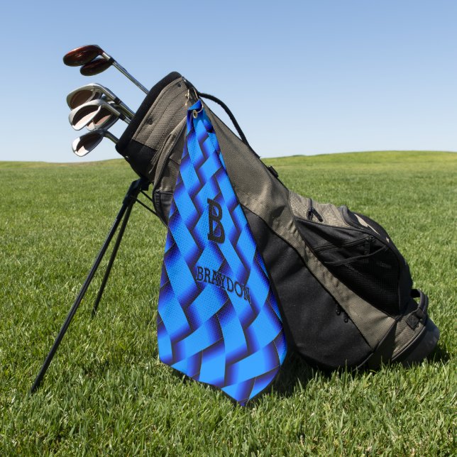 Ändern Sie den Anfangsnamen Blue Woven Metal Textu Golfhandtuch (Gras)