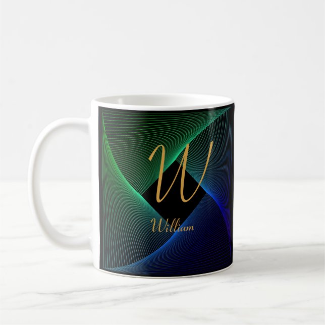 Ändern Sie den Anfangsnamen Grün Blau Swirl V W X  Kaffeetasse (Links)