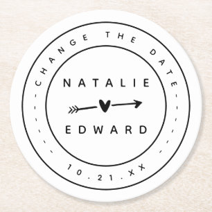 Ändern Sie den Plan Hochzeitsstornierung Verschieb Runder Pappuntersetzer