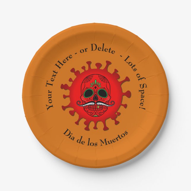 Ändern Sie Text Dia de los Muertos Red - Orange 7" Pappteller (Vorderseite)