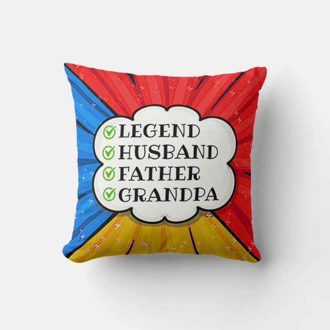 Ändern TEXT Legende Husband Vater Großvater Comic Kissen (Vorderseite)