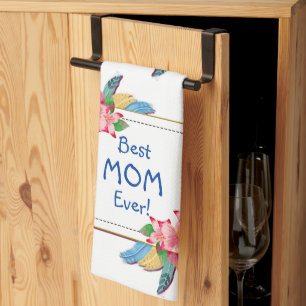 Ändern von Text Hinzufügen Name Boho Blume Feather Geschirrtuch