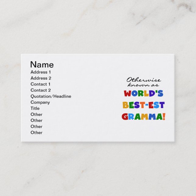 Andernfalls bekannt als T - Shirts Gut-est Gramma Visitenkarte (Vorderseite)