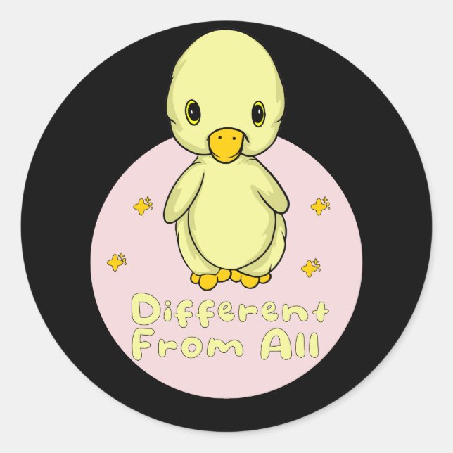 Anders als alle Kawaii Baby Duck Yellow & Pink Runder Aufkleber (Vorderseite)