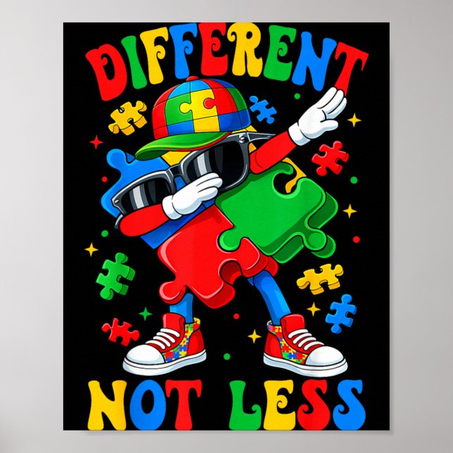 Anders Nicht Weniger Dabbing Puzzle Autismus-Bewus Poster (Vorne)