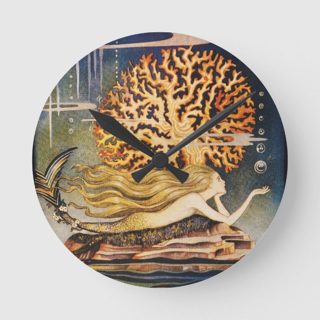 Andersen: Little Mermaid Zeichnend Runde Wanduhr (Vorderseite)