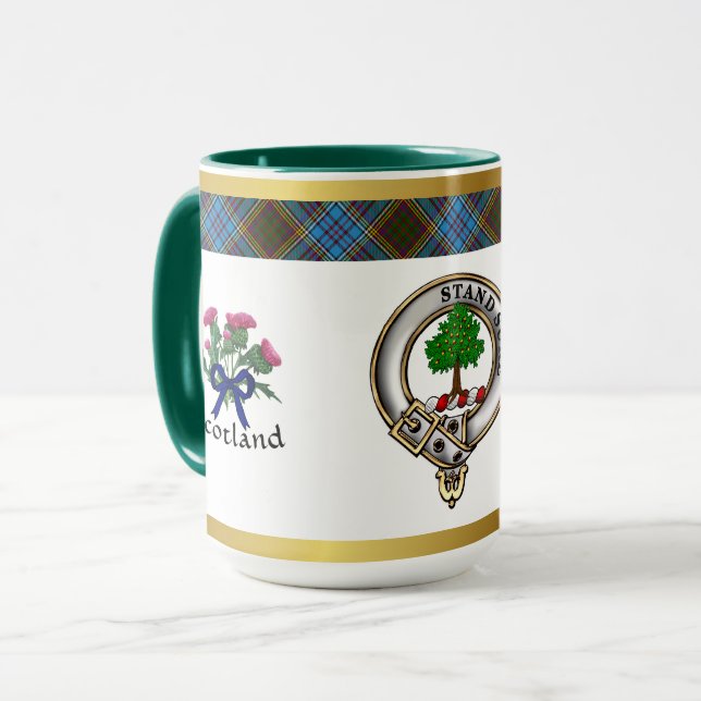 Anderson Clan Abzeichen Tartan & Motto Tasse (Vorderseite Links)