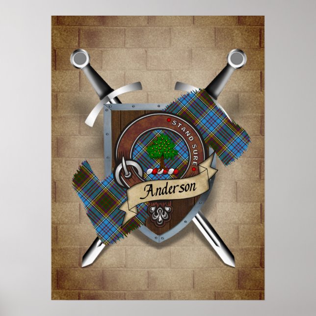 Anderson Clan Badge Crossed Swords Poster 18x24 (Devant)