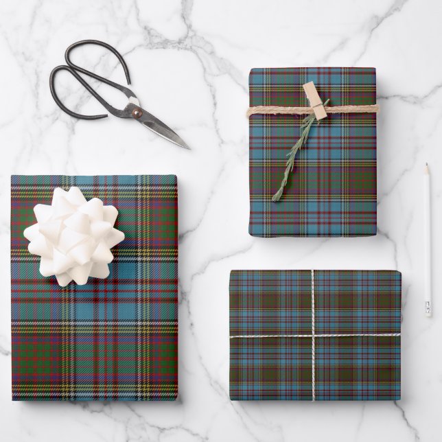  Anderson Clan Tartan Kariertes Muster Schottisch Geschenkpapier Set (Vorderseite)