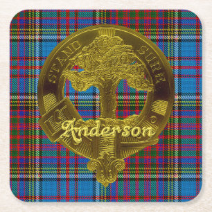 Anderson-Clan-Tartan u. Emblem Rechteckiger Pappuntersetzer