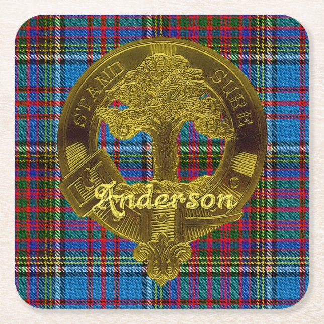Anderson-Clan-Tartan u. Emblem Rechteckiger Pappuntersetzer (Vorderseite)