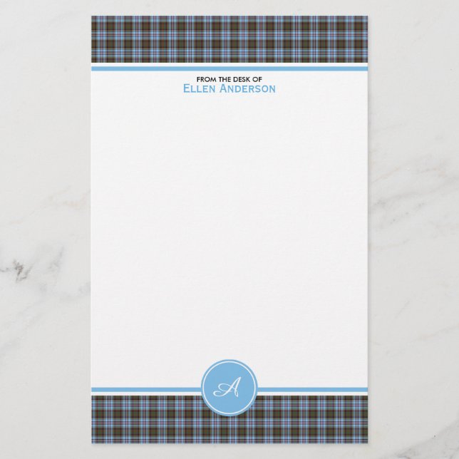 Anderson Family Tartan Light Blue Kariert Monogram Briefpapier (Vorderseite)