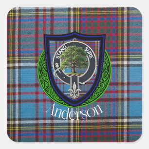 Anderson Scottish Clan Tartan und Wappen Quadratischer Aufkleber