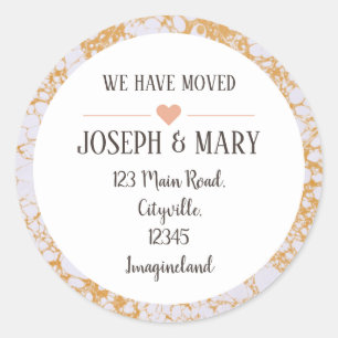 Änderung der Adresse Gold Marmor modern Runder Aufkleber