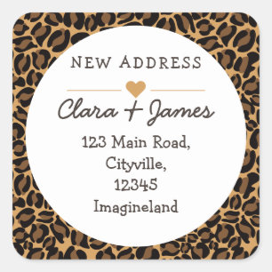 Änderung der Adresse neue Adresse Leopard Print Quadratischer Aufkleber