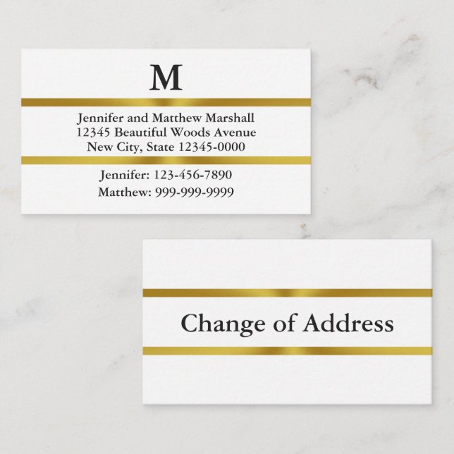 Änderung der Adresse Weißes Gold und Schwarzes Mon Begleitkarte (Vorne/Hinten)