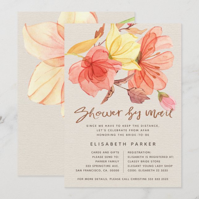 Änderung der Pläne Aquarell Blumendusche durch Pos Einladung (Vorne/Hinten)