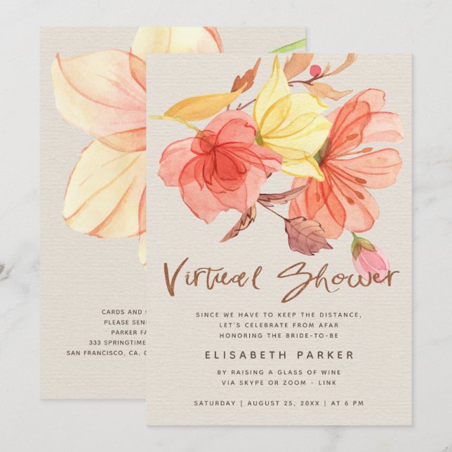 Änderung der Pläne Aquarellblumen virtuelle Dusche Einladung (Vorne/Hinten)