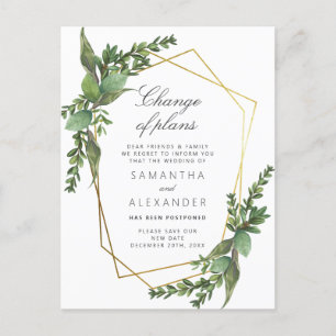 Änderung der Pläne   Botanische Hochzeit von Gold Einladungspostkarte