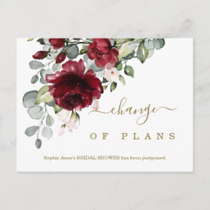 Änderung der Pläne Burgund Blume Brautparty Postkarte