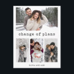 Änderung der Pläne | Einfache Schreibweise und Fot Postkarte<br><div class="desc">Diese schlichte und dennoch stilvolle Multi-Foto-Grid-Änderung der Pläne Ankündigung Karten bieten schwarze Schrift Text Typografie,  dass "Änderung der Pläne" auf einem weißen Hintergrund,  mit Platz für vier Ihrer bevorzugten persönlichen Fotos. Eine schicke und elegante Weise,  um Familie und Freunde lassen wissen,  dass Sie Ihre Hochzeitsfeier umstellen oder verschieben mussten.</div>