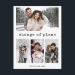 Änderung der Pläne | Einfache Schreibweise und Fot Postkarte<br><div class="desc">Diese schlichte und dennoch stilvolle Multi-Foto-Grid-Änderung der Pläne Ankündigung Karten bieten schwarze Schrift Text Typografie,  dass "Änderung der Pläne" auf einem weißen Hintergrund,  mit Platz für vier Ihrer bevorzugten persönlichen Fotos. Eine schicke und elegante Weise,  um Familie und Freunde lassen wissen,  dass Sie Ihre Hochzeitsfeier umstellen oder verschieben mussten.</div>