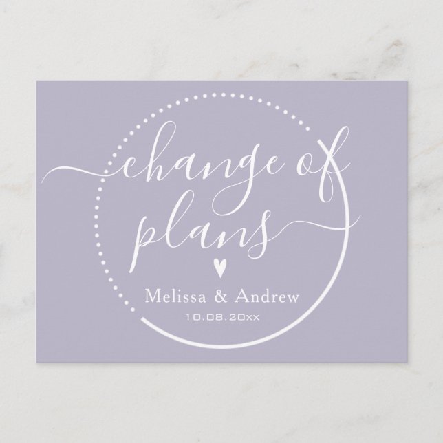 Änderung der Pläne Elegant Lilac Hochzeitstag Postkarte (Vorderseite)