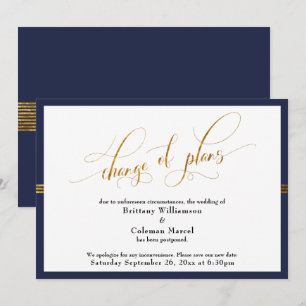 Änderung der Pläne Elegante Marine mit Gold Stripe Einladung