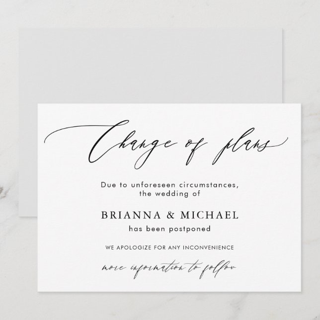 Änderung der Pläne| Vertagte Hochzeitsankündigung Einladung (Vorne/Hinten)