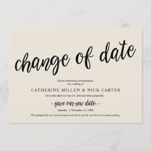 Änderung des Hochzeitstermins, Creme, Ankündigungs Einladung