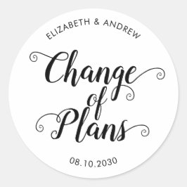 Änderung des Plandatums Hinausgezögerte Hochzeitsa Runder Aufkleber