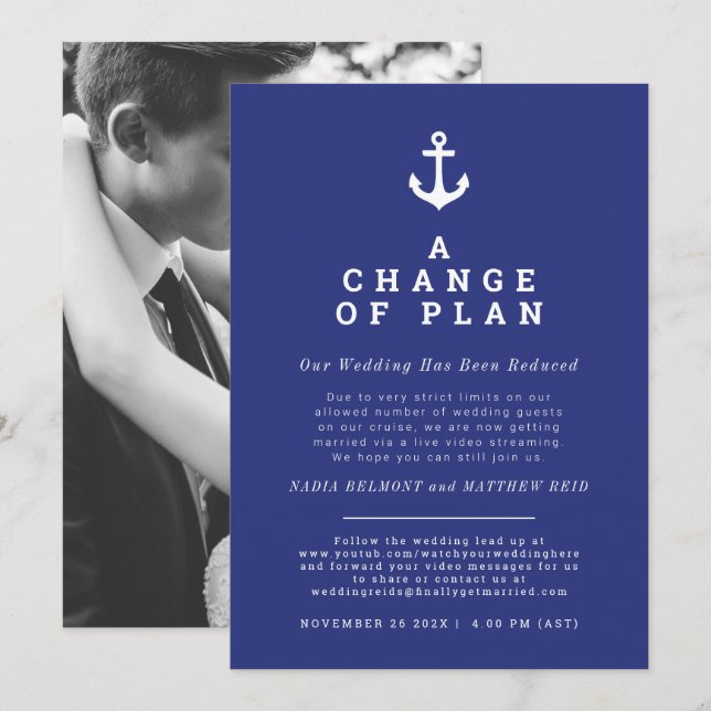 Änderung des Plans für den Hochzeitanker ohne Stre Save The Date (Vorne/Hinten)