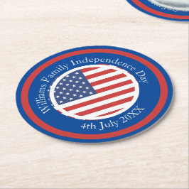Änderung Name Text USA Flag Unabhängigkeitstag 4. Runder Pappuntersetzer