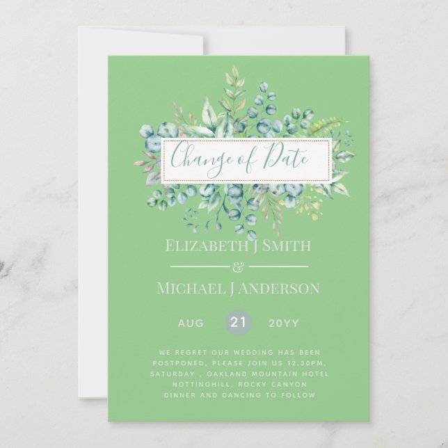 Änderung von Plänen Datum Grüne Eukalyptus Ereigni (Vorderseite)