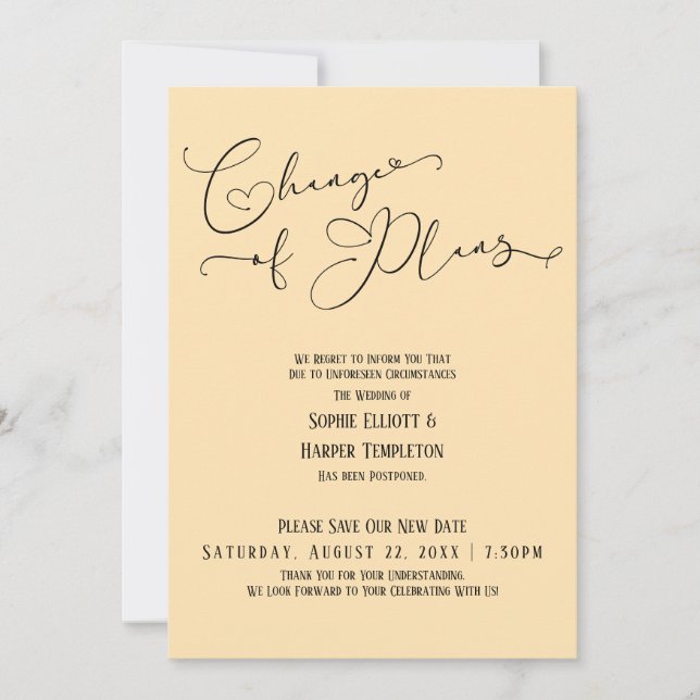 Änderung von Plänen, elegantes Peach New Wedding D Einladung (Vorderseite)