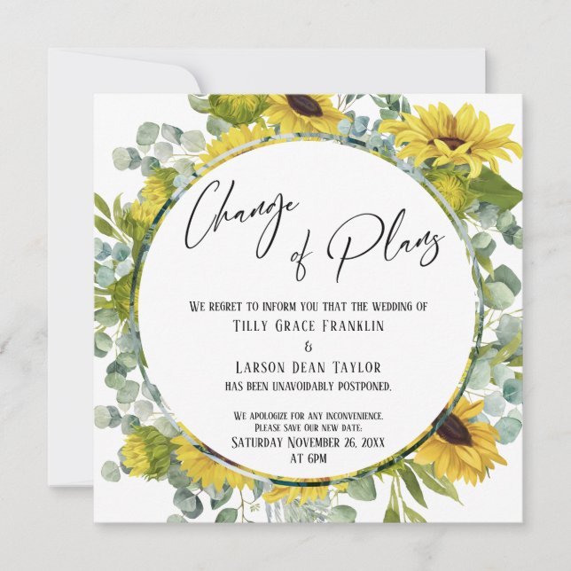 Änderung von Plänen floral verschoben Hochzeitskar Einladung (Vorderseite)