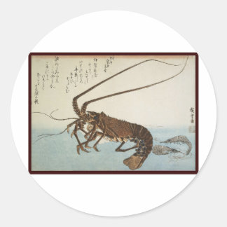 Ando Hiroshige Blatt-Hummer und Garnelen Runder Aufkleber