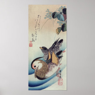 Ando Hiroshige Mandarin Ducks Color Woodcut Poster