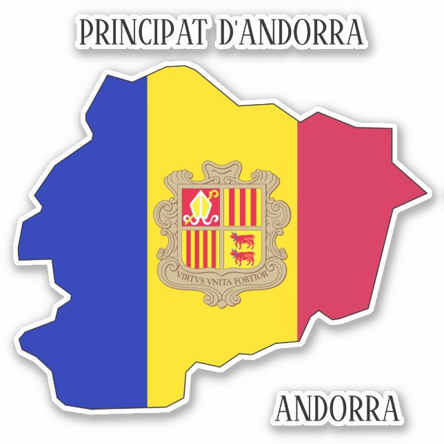 Andorra Flag Map Kontur Aufkleber (Vorderseite)