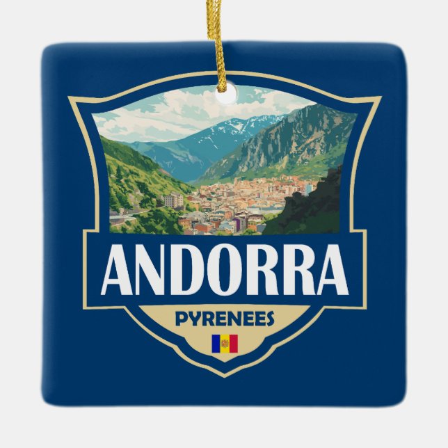 Andorra Illustration Retro-Abzeichen Keramikornament (Vorderseite)
