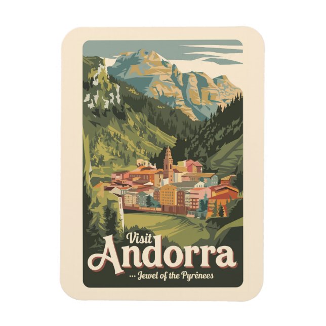 Andorra Illustration Travel Art Vintag Magnet (Vertikal)