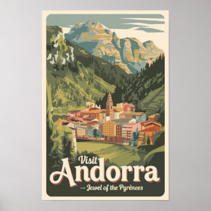 Andorra Illustration Travel Art Vintag Poster