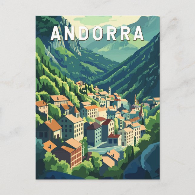 Andorra Travel Art Vintag Postkarte (Vorderseite)