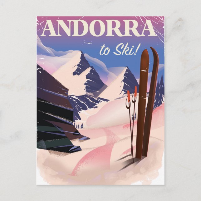 Andorra Vintag Ski Poster Postkarte (Vorderseite)