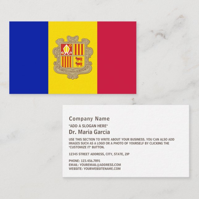 Andorran-Flagge, Flagge von Andorra Visitenkarte (Vorne/Hinten)
