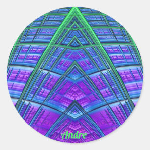 ANDRE ~ Cool! Green Lila Blue Geometric ~ Runder Aufkleber