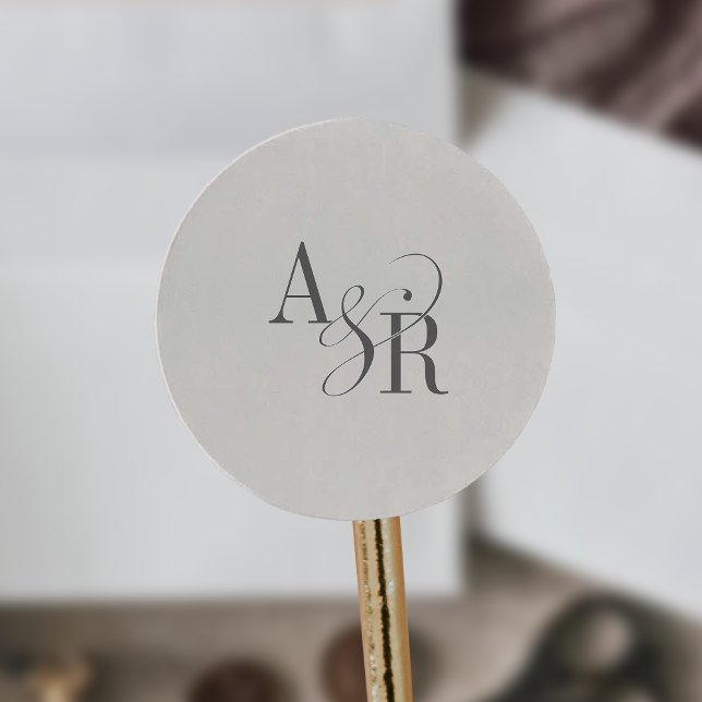 ANDREA Beige Modern Simple Wedding Monogram Runder Aufkleber (ANDREA Beige Modern Simple Wedding Monogram Classic Round Sticker)